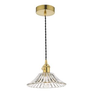 Hadano Pendant Natural Brass and Clear Flared Glass Shade
