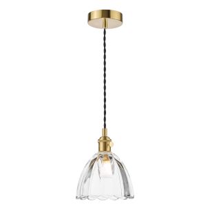 Hadano Pendant Natural Brass and Scalloped Bell Glass Shade