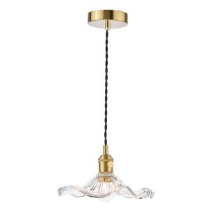Hadano Pendant Natural Brass and Wavy Glass Shade