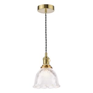 Hadano E14 Pendant Natural Brass and Domed Ribbed Glass Shade