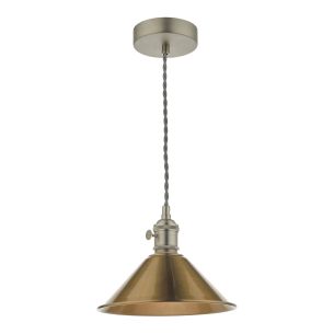 Hadano Pendant Antique Chrome and Aged Brass Metal Shade 18cm