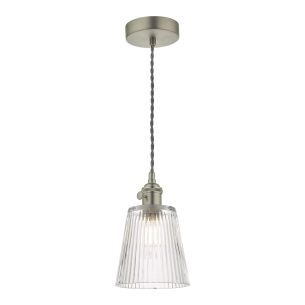 Hadano Pendant Antique Chrome and Clear Ribbed Glass Shade