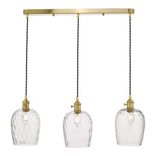 Hadano 3 Light Brass Suspension With Dimpled Glass Shades