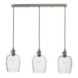 Hadano 3 Light Antique Chrome Suspension With Dimpled Glass Shades