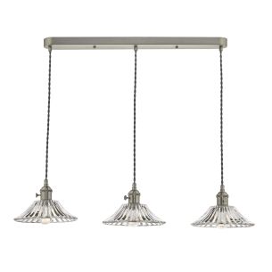 Hadano 3 Light Antique Chrome Suspension With Flared Glass Shades