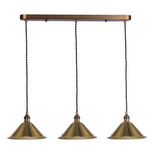 Hadano 3 Light Bar Pendant Antique Bronze with Aged Brass Metal Shades 18cm