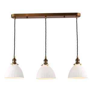 Hadano 3 Light Bar Pendant Antique Bronze with White Domed Ceramic Shades