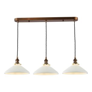 Hadano 3 Light Bar Pendant Antique Bronze with White Shallow Ceramic Shades
