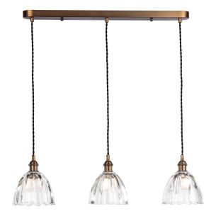 Hadano 3 Light Bar Pendant Antique Bronze with Scalloped Bell Glass Shades