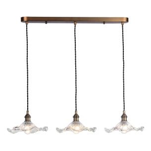 Hadano 3 Light Bar Pendant Antique Bronze with Wavy Glass Shades