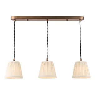 Hadano 3 Light Bar Pendant Antique Bronze with Natural Linen Pleated Shades