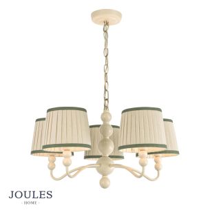 Joules Harewood 5 Light Shadelier Matt Cream and Matt Antique Brass With Shade