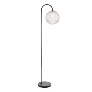 Idra Floor Lamp Satin Black and Ribbed Glass