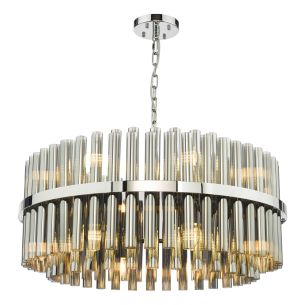 Imani 16 Light Pendant Polished Chrome and Smoked Ribbed Glass