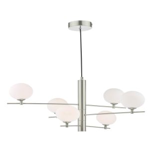 Jasper 6 Light Pendant Satin Nickel and Opal Glass