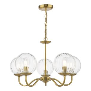 Jocelyn 5 Light Armed Pendant Natural Brass and Glass