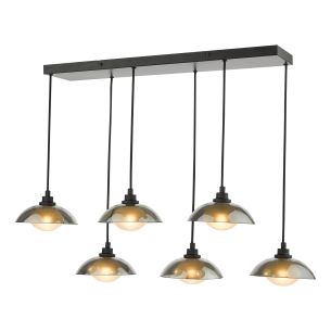 Kadience 6 Light Bar Pendant Satin Black and Smoked Glass
