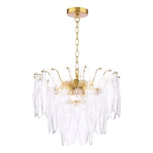 Kimmia 6 Light Pendant Natural Brass and Textured Glass