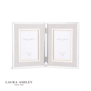 Harrison Double Photo Frame Polished Silver Linen 4" x 6"