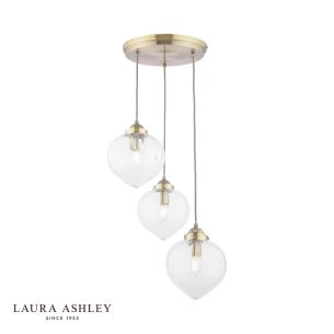 Laura Ashley Whitham 3 Light Cluster Pendant Antique Brass and Ribbed Glass