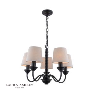 Laura Ashley Norbury 5 Light Armed Pendant Matt Black With Shade