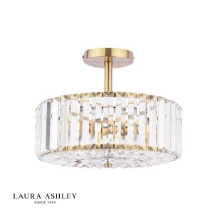 Laura Ashley Fernhurst 3 Light Semi-Flush Crystal and Antique Brass