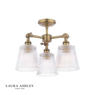Laura Ashley Callaghan 3 Light Semi-Flush Matt Antique Brass and Ribbed Glass
