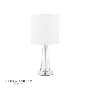 Laura Ashley Blake Rechargeable Table Lamp Polished Chrome and Crystal With Shade LED
