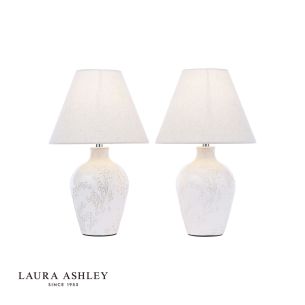 Laura Ashley Pussywillow Twin Pack Table Lamp Cream Ceramic and Polished Chrome With Shade