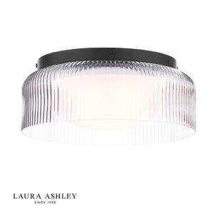 Laura Ashley Charissa Bathroom Ceiling Light Matt Black and Ribbed Glass IP44