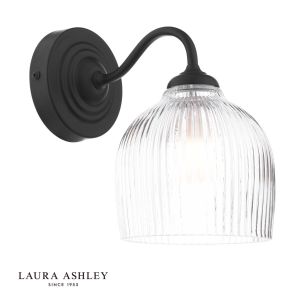 Laura Ashley Charissa Bathroom Wall Light Matt Black and Ribbed Glass IP44