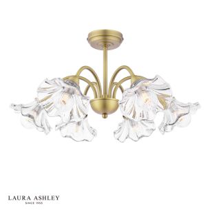 Laura Ashley Kerswell 6 Light Semi-Flush Matt Antique Brass and Glass