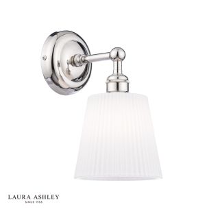 Laura Ashley Callaghan Bathroom Wall Light Polished Nickel and White Ribbed Glass IP44