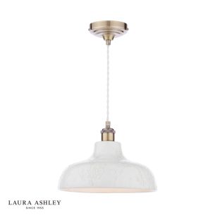 Laura Ashley Pussywillow Pendant Antique Brass and White Ceramic