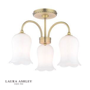 Laura Ashley Lidsell 3 Light Semi-Flush Matt Antique Brass and Opal Glass