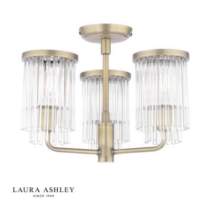Laura Ashley Hilcote 3 Light Semi-Flush Matt Antique Brass and Glass