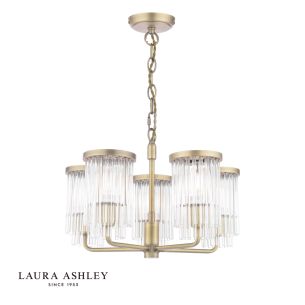 Laura Ashley Hilcote 5 Light Armed Pendant Matt Antique Brass and Glass