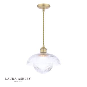 Laura Ashley Billham Pendant Matt Antique Brass and Ribbed Glass