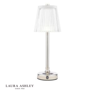 Laura Ashley Callaghan Rechargeable Table Lamp Polished Nickel and Ribbed Glass LED