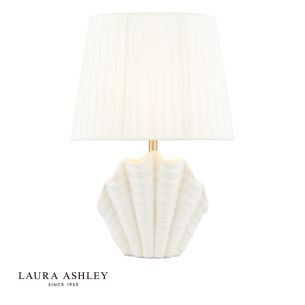 Laura Ashley Shell Table Lamp White Ceramic and Satin Chrome With Shade