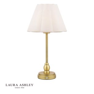 Laura Ashley Erin Rechargeable Table Lamp Matt Antique Brass With Shade LED