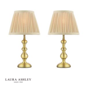 Laura Ashley Ezra Twin Pack Table Lamp Matt Antique Brass With Shade