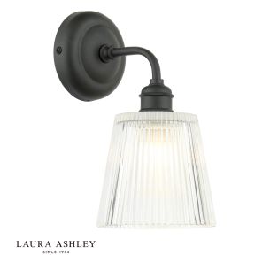 Laura Ashley Callaghan Outdoor Wall Light Matt Black and Ribbed Glass IP44
