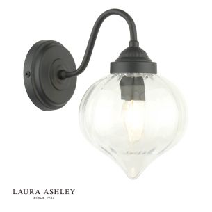 Laura Ashley Whitham Outdoor Wall Light Matt Black and Ribbed Glass IP44