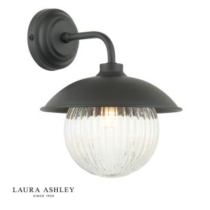 Laura Ashley Hatton Outdoor Wall Light Matt Black and Ribbed Glass IP44