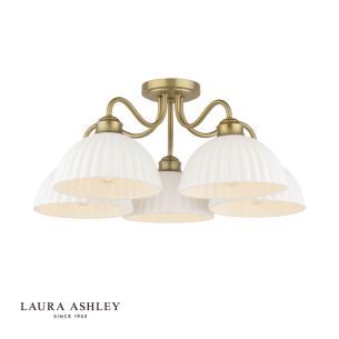 Laura Ashley Durford 5 Light Semi-Flush Matt Antique Brass and White Ceramic