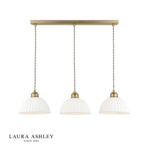 Laura Ashley Durford 3 Light Bar Pendant Matt Antique Brass and White Ceramic