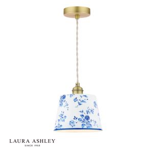 Laura Ashley China Rose Pendant Matt Blue and Matt Antique Brass