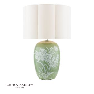 Laura Ashley Pashley Table Lamp Green Ceramic and Polished Chrome With Shade