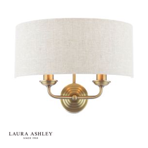 Laura Ashley Sorrento 2 Light Wall Light Matt Antique Brass With Natural Shade